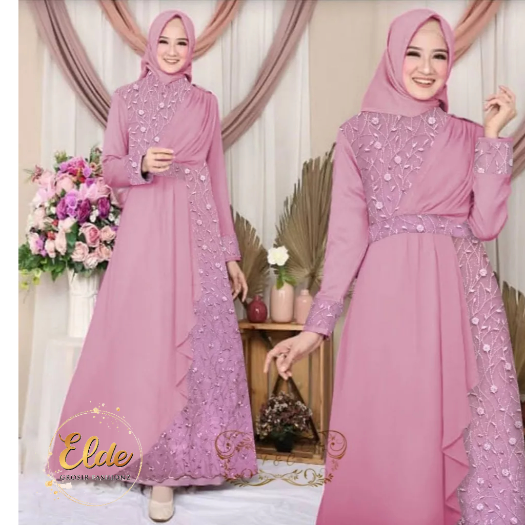 ELDE 18 - MAXI ZELINE BELAKANG ADA SLETING JEPANG KARET PINGGANG BELAKANG BAHAN WOLLPEACH KOMBI TILE MUTIARA LAPIS FURING FIT TO L