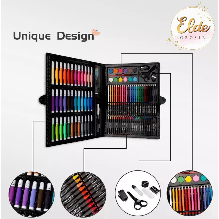 ELDE - Perlengkapan menggambar crayon set 208 pcs lengkap dan 150 pcs Crayon Set Mewarnai Melukis Pensil Menggambar 150 Pcs / Alat Tulis Anak / alat anak gambar