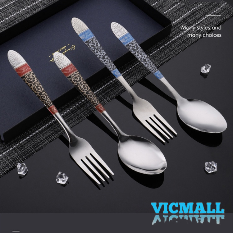 VICMALL - Sendok Garpu Makan Batik Stainess 1lusin 12buah / Stainless Steel