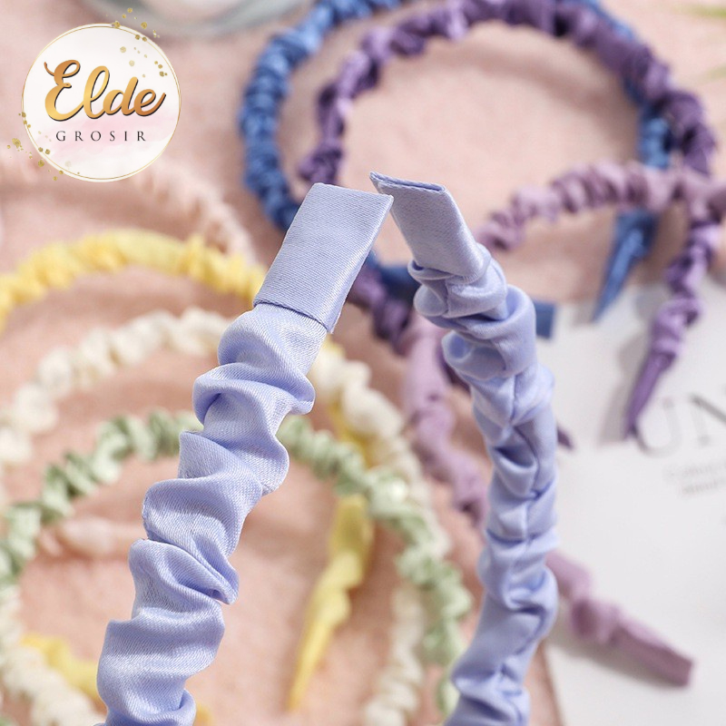 ELDE - Bando korea kerut scrunchie headband warna pastel