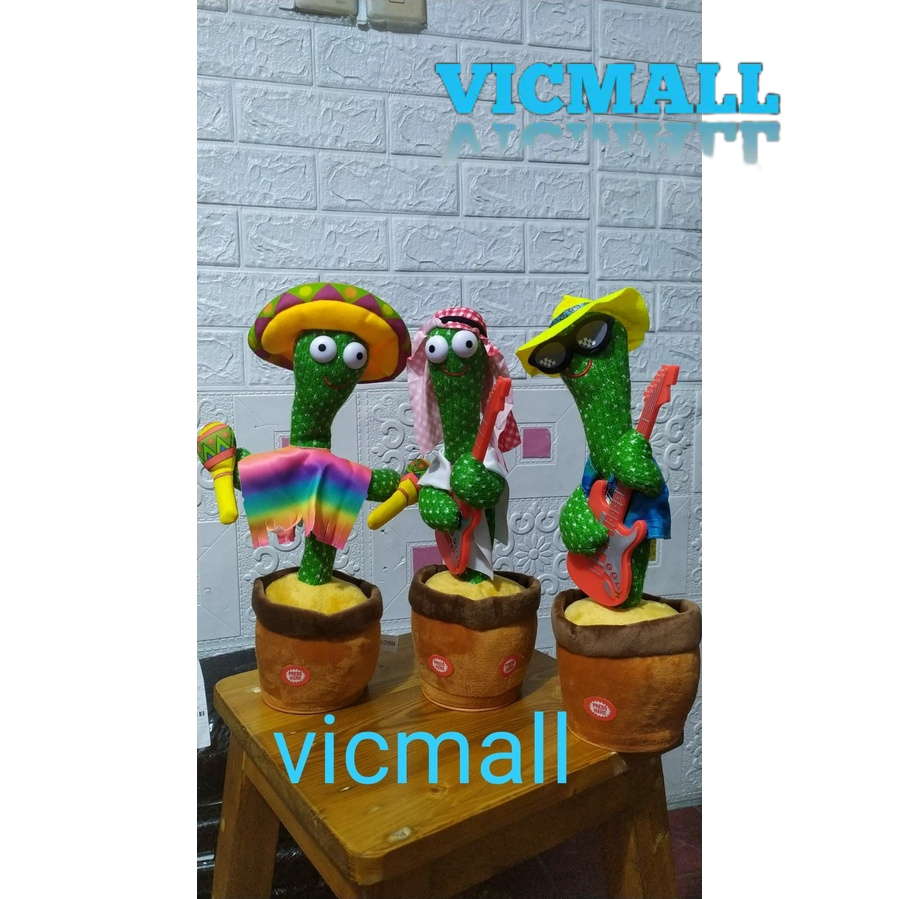 VICMALL - (MODEL CHARGER) Boneka Kaktus Bicara Menari Lampu LED Musik / Dancing Cactus Toy