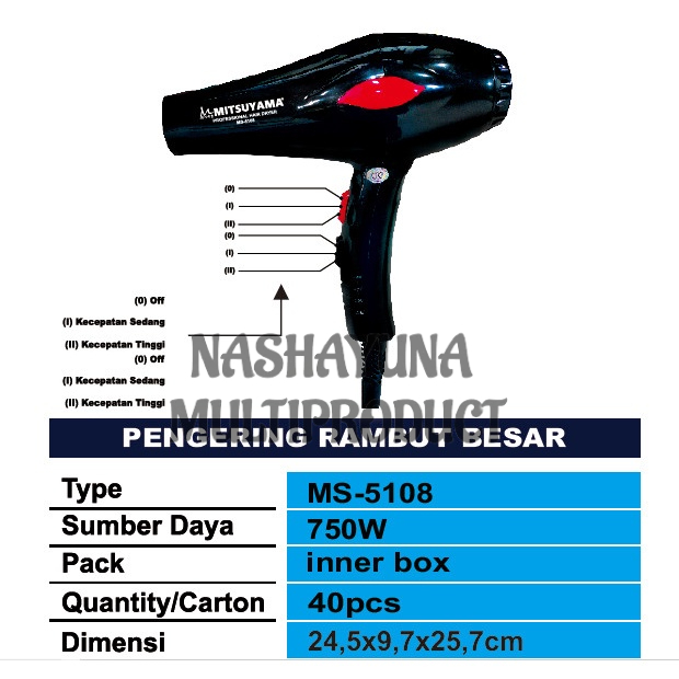 PROMO!!! Hairdryer / Pengering Rambut MS-5108 Dengan 3 Tingkatan Kepanasan Turbo Besar Berkualitas Terbaik