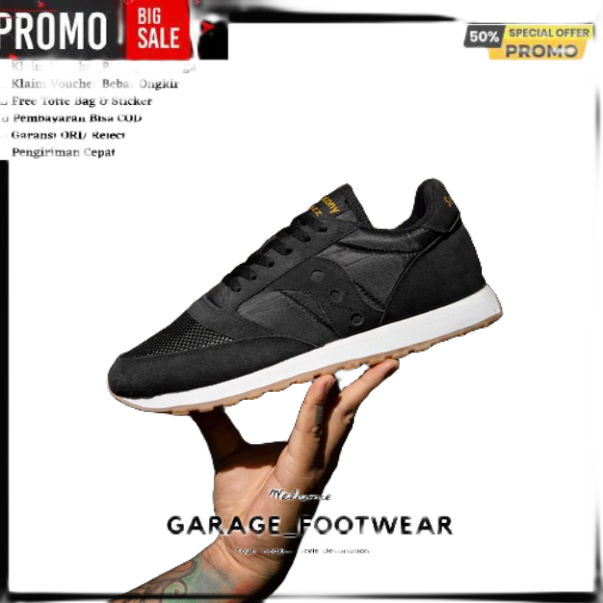 SALE SAUCONY JAZZ VINTAGE BLACK BLACK SOLE GUM ORIGINAL 100% - SEPATU PRIA - SEPATU SAUCONY ORIGINAL