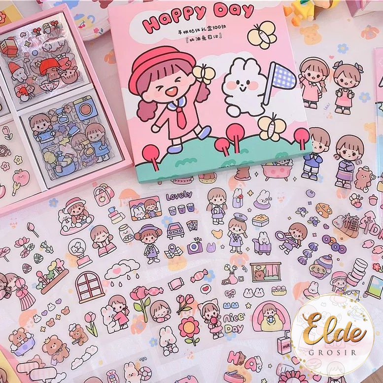 MGA - Stiker 3D Stiker 2D / Stiker Aesthetic Design DIY / Sticker botol minum 2D plastik anti air / Buku Diary Stiker Motif/Stiker Anti Air Botol Hp Laptop Lucu