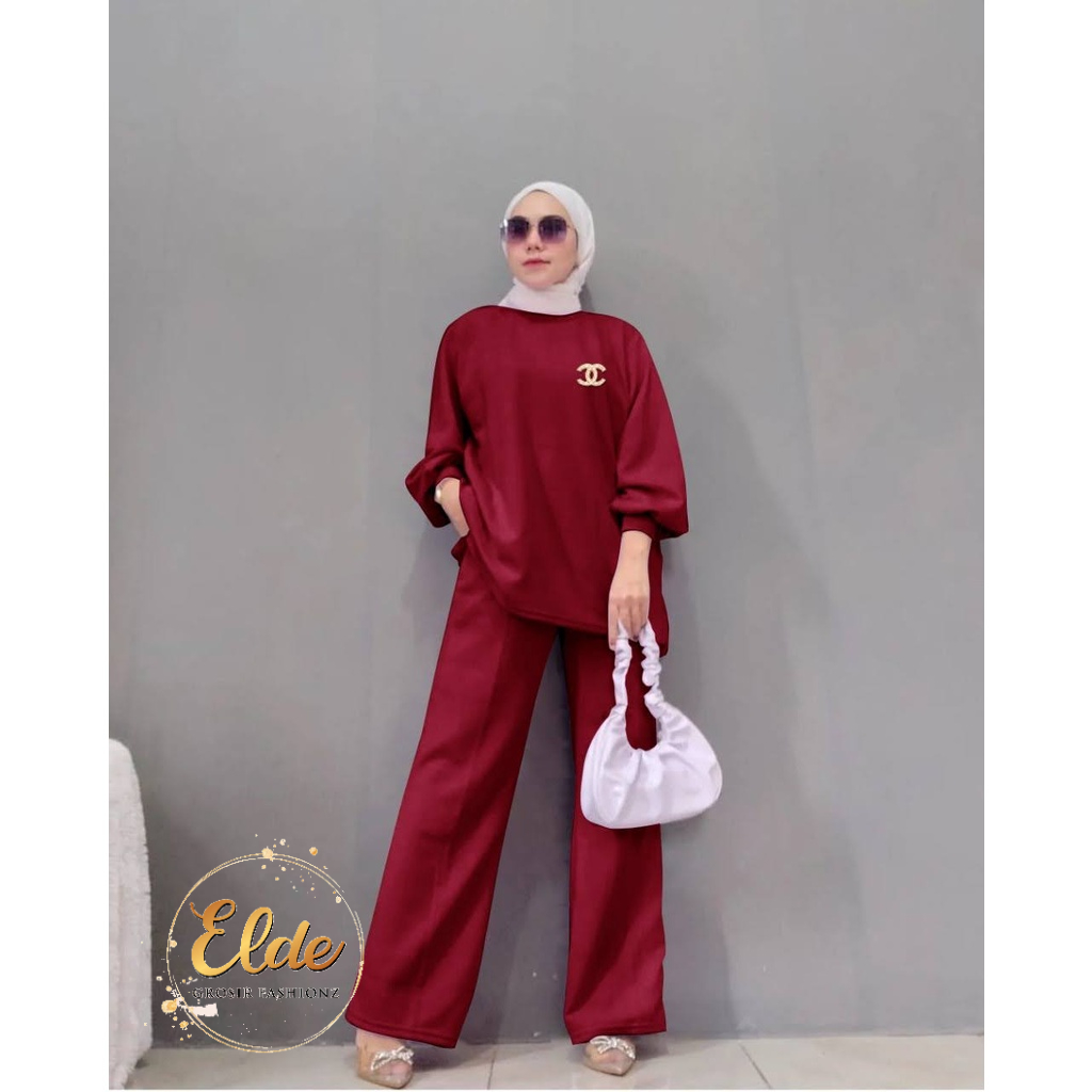 ELDE 12 - Setelan Rona Knit ( L - XL - XXL - 3XL ) JUMBO Bahan Mango Knit Import Tebal + Celana, NO BROSS