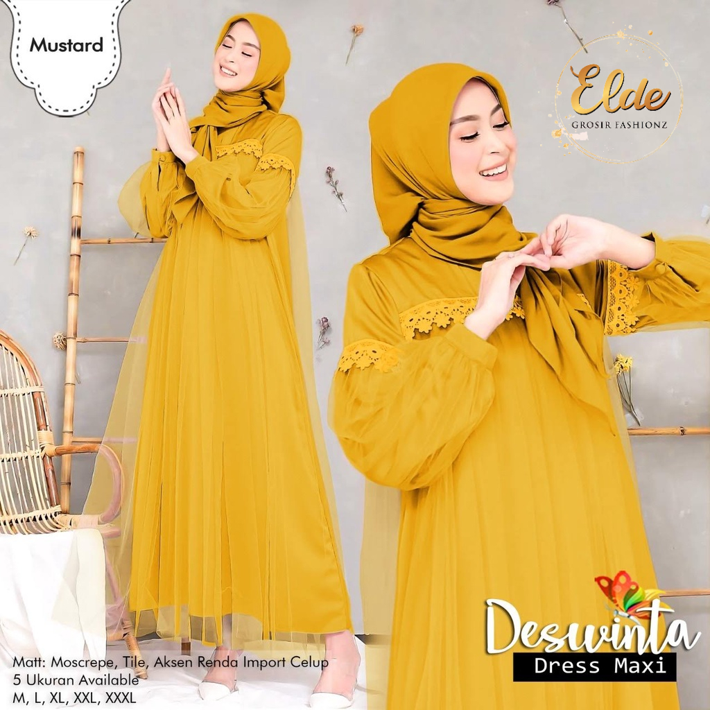 ELDE  66 - Maxy dress terbaru Dress Deswinta / Gamis Deswinta / Gamis Terbaru modern / Bahan tile furing moscrepe aplikasi renda / tanpa pasmina