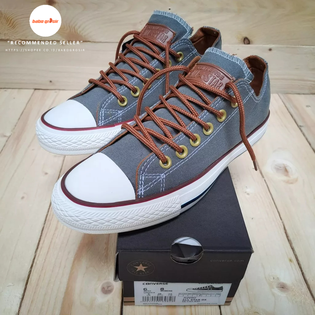 PROMO Sepatu Converse Chuck Taylor Classic Peached OX Grey, Upper Kanvas, Tapak Rubber, Premium Import Quality Tag Made in Vietnam