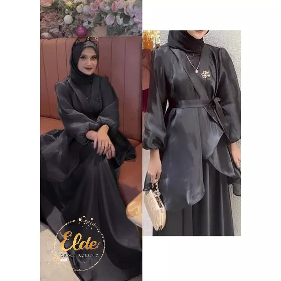 ELDE 12 - MAXI ORGANZA MAXY DRESS ( M - L - XL - XXL ) BAHAN VELVET BAGIAN CARDI ORGANZA DEPAN NYATU, LENGAN LAPIS ORGANZA, SLETING DAN KARET BELAKANG + BELT TALI ORGANZA ( NO BROSS )