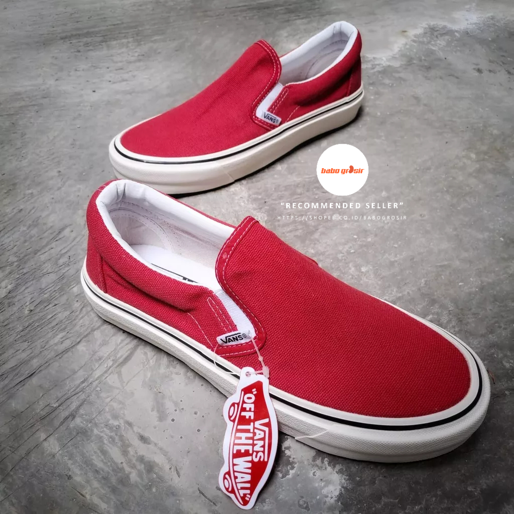 PROMO Sepatu Slip On Pria Wanita | Vans Slip On Classic Red Premium Import Quality Include Box, Upper Kanvas, Waffle DT Anti Slip, Tag Made in China