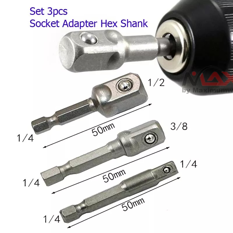 JIGONG Set (3pcs) Socket Adapter Hex Shank Bor jadi Ratchet Convertible Joint 3pcs/set Chrome Vanadi