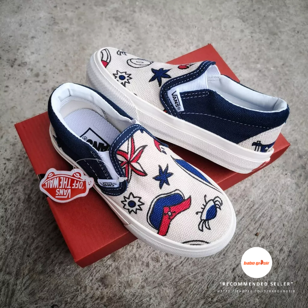 BEST QUALITY! PROMO Sepatu Anak Vans Slip On KIDS Star Sailor Blue Import Premium, Upper Kanvas, Waffle DT, Tapak Gum Outsole Anti Slip, Tag Made in China, Harga Termurah