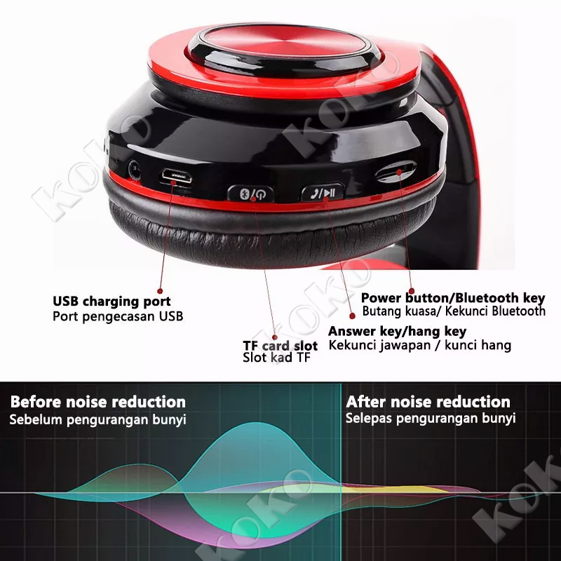 【penjual lokal】B39 Headphone Bluetooth Headset Musik Gaming dengan Lampu LED dan Mic Suara HIFI Bass Mantap