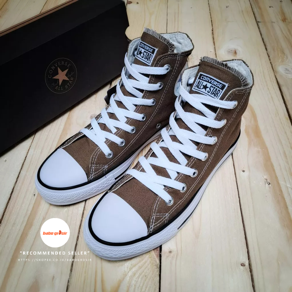 PROMO Sepatu Converse Chuck Taylor Classic High Brown, Upper Kanvas, Tapak Rubber, Premium Import Quality Tag Made in Vietnam