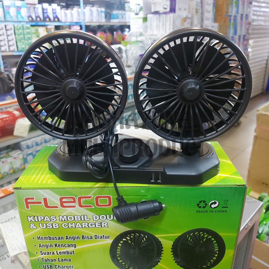 KIPAS 2 FAN DOUBLE/KIPAS MOBIL FLECO F-2021 USB CHARGER ANGIN KENCANG