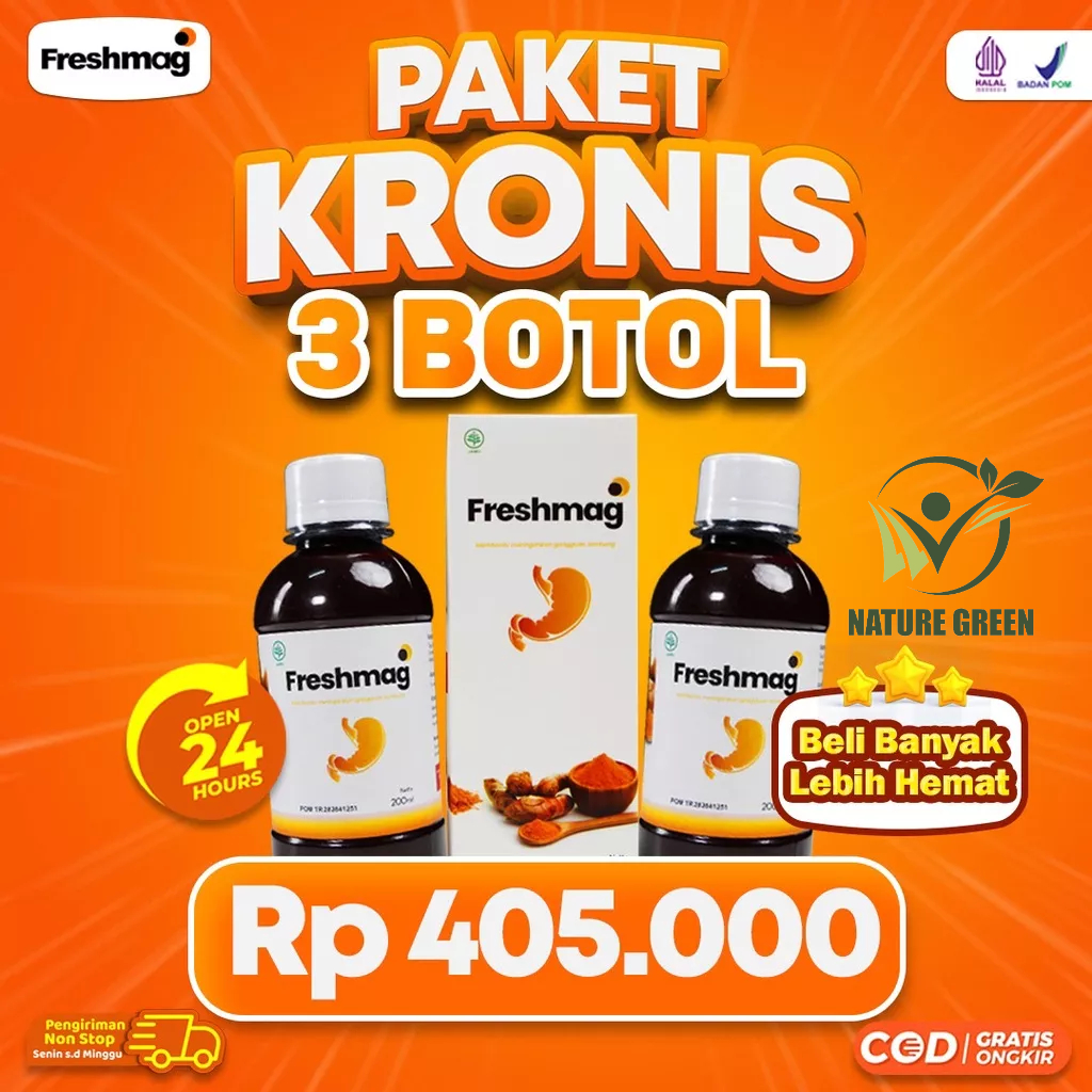 Paket Kronis Asam Lambung - 3 Botol Madu Freshmag Mag Original Atasi Maag Kronis Gerd Mual Muntah Infeksi &amp; Tungkak Lambung Tingkatkan Nafsu Makan Isi 200ml