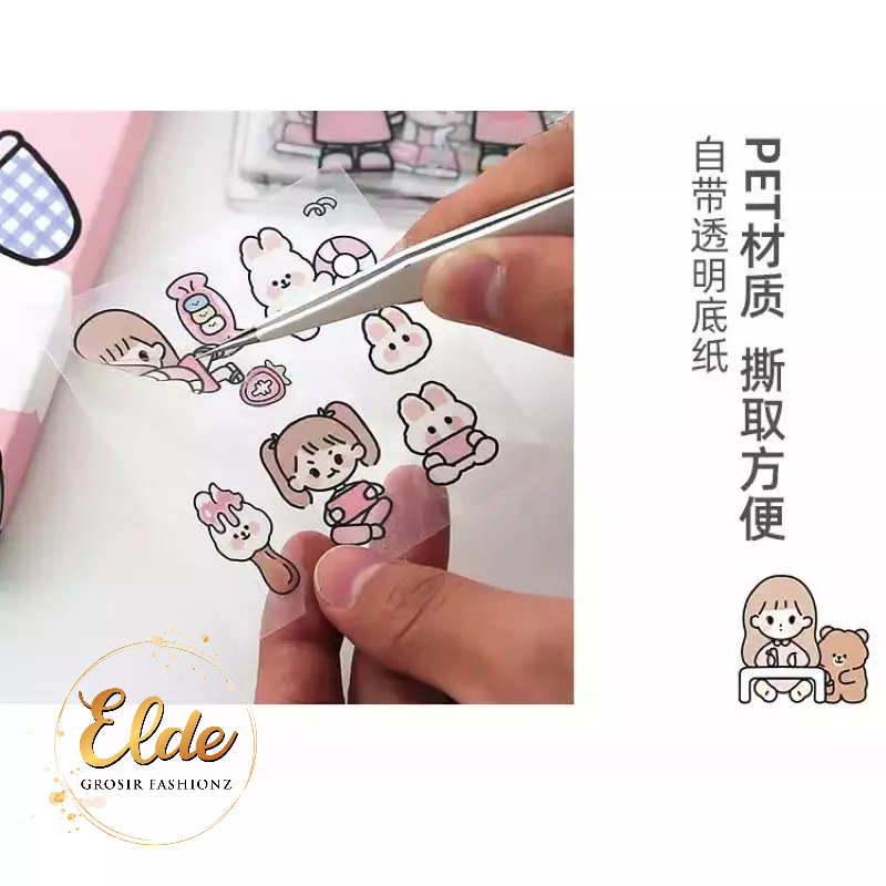 ELDE 1 -  [100 Lembar] Stiker Hp/Laptop/Botol Minum/2D Tumblr/Aesthetic Motif Bening PVc