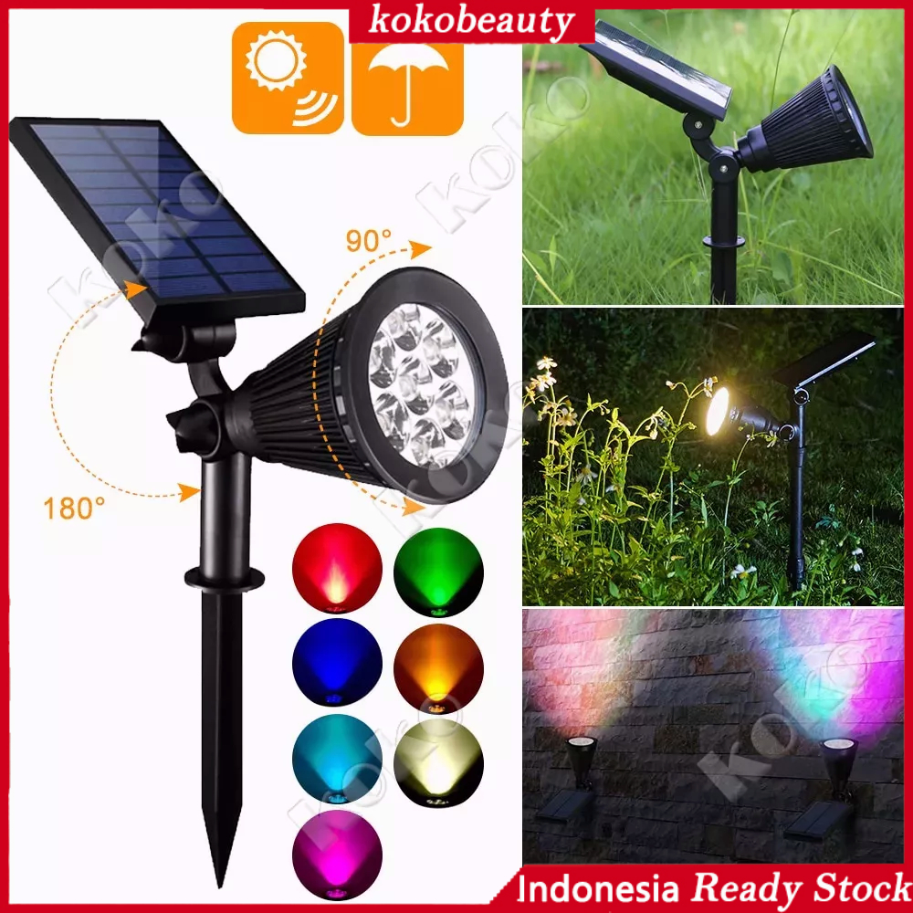 【local seller】Lampu Taman Tenaga Surya 7 LED Warna Warni Solar Cell Panel Lampu Sorot Super Terang Outdoor Lampu Energi Matahari Kebun Hias Sorot Tenaga Surya Sensor Matahari