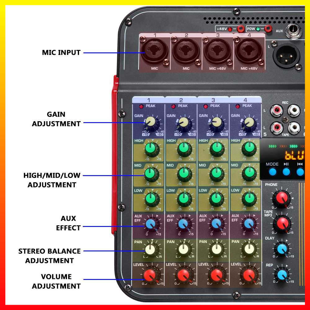 Mixer Audio Podcast Professional Live Audio Mixer DJ Bluetooth 6 Channel Dukungan 48V Phantom Power MX-i6 - 7RSKCGBK