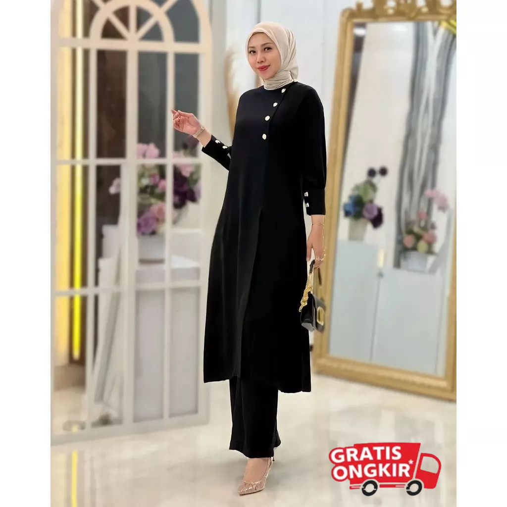 New Product Setelan Crinkel Airflow Premium Adeline Set Wanita Tunik Celana Kulot Saku Kanan Kancing