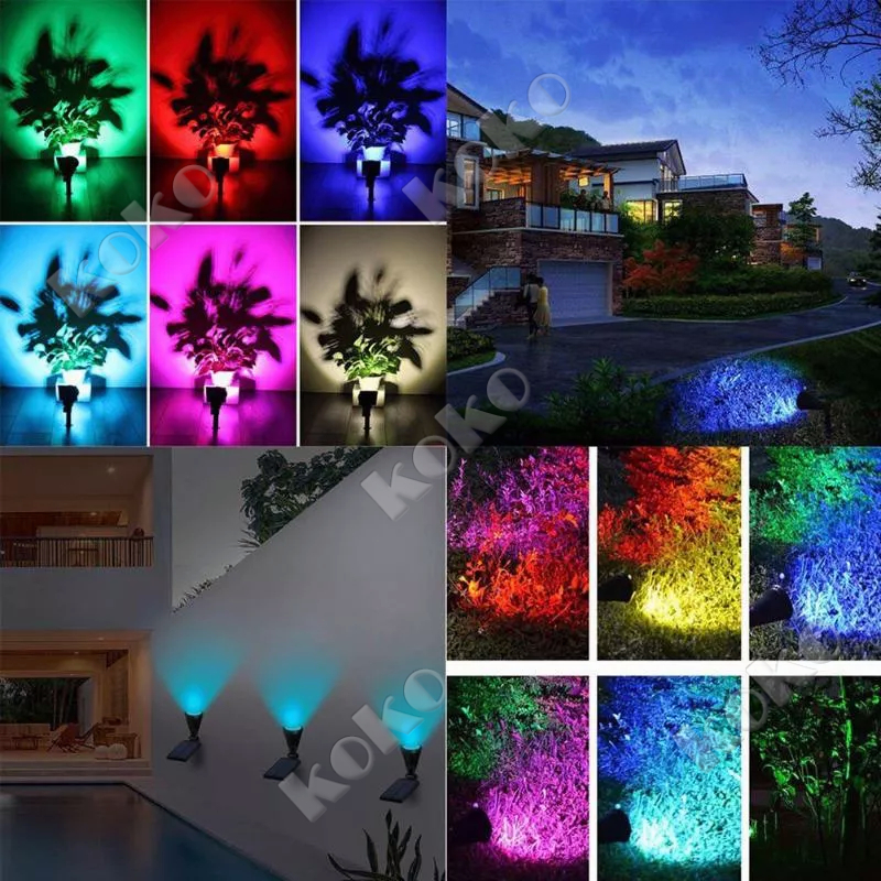 【local seller】Lampu Taman Tenaga Surya 7 LED Warna Warni Solar Cell Panel Lampu Sorot Super Terang Outdoor Lampu Energi Matahari Kebun Hias Sorot Tenaga Surya Sensor Matahari