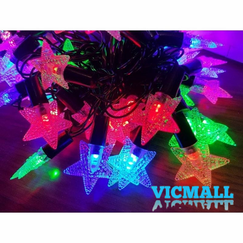 VICMALL - Lampu Hias Pohon Natal Rainbow 10 meter MODEL ANGGUR DAN BINTANG