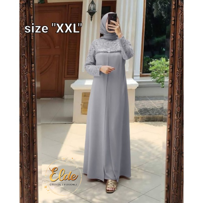 ELDE 12 - SIZE L XL XXL Maxi dress aulia Gamis Maxi JUMBO DRESS bahan brukat corneli lapis furing kombi crepe aplikasi mutiara tembak mewah LD 100cm pjg 135cm bagian depan 2lapis