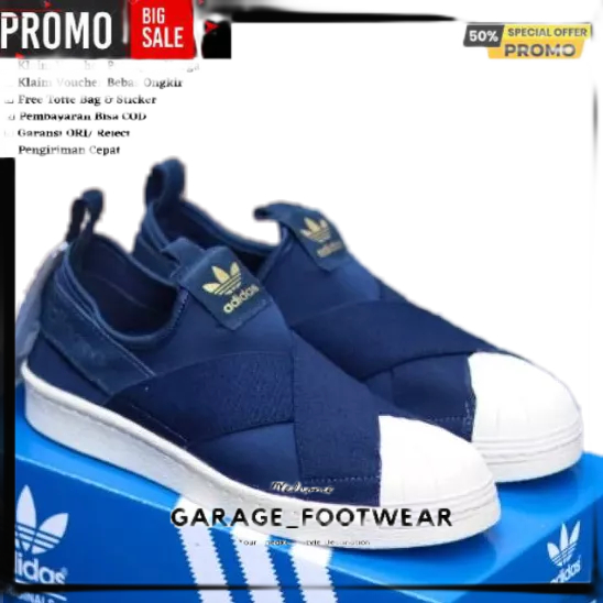 SALE ADIDAS SLIP ON SUPERSTAR NAVY ORIGINAL