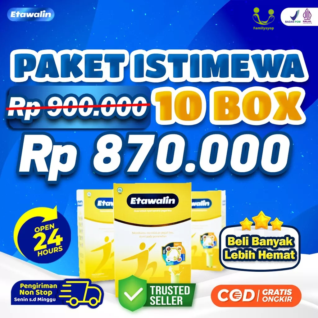 Paket Istimewa 10 Box Etawalin | Susu Kambing Etawa Susu Anti Asam Urat Rematik Reumatik Nyeri Sendi Pengapuran Sendi Tingkatkan Kepadatan &amp; Kesehatan Cegah &amp; Atasi Osteoporosis