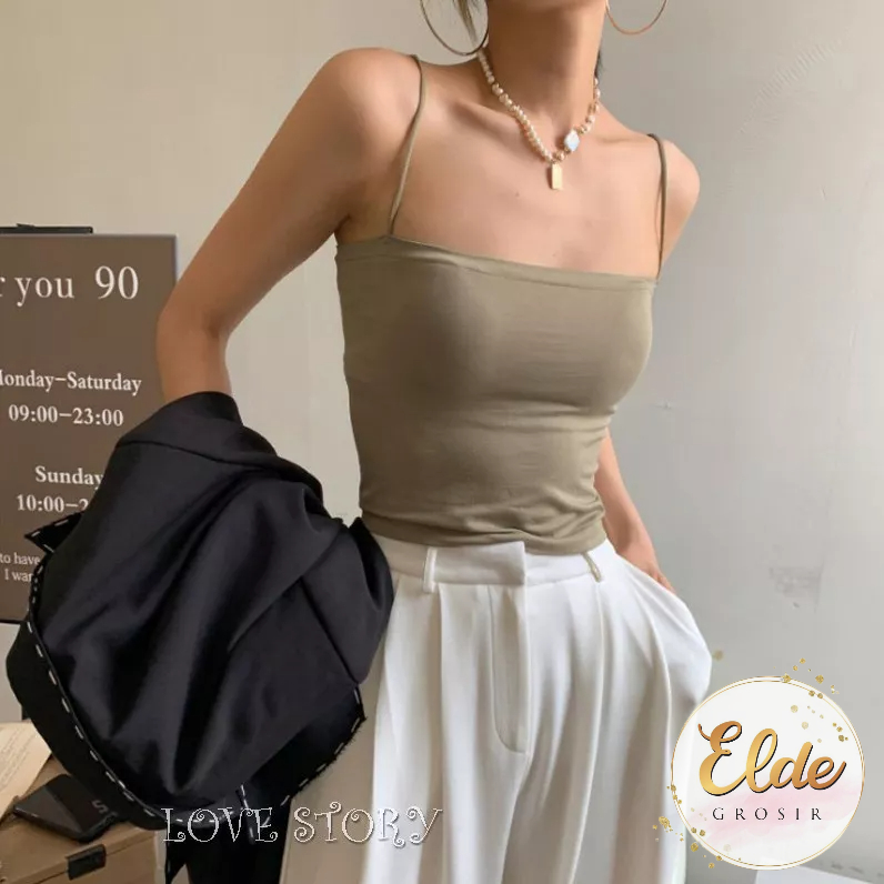 ELDE - Tank Top Bra Basic Wanita Panjang / Tanktop Square Tali Spaghetti Premium