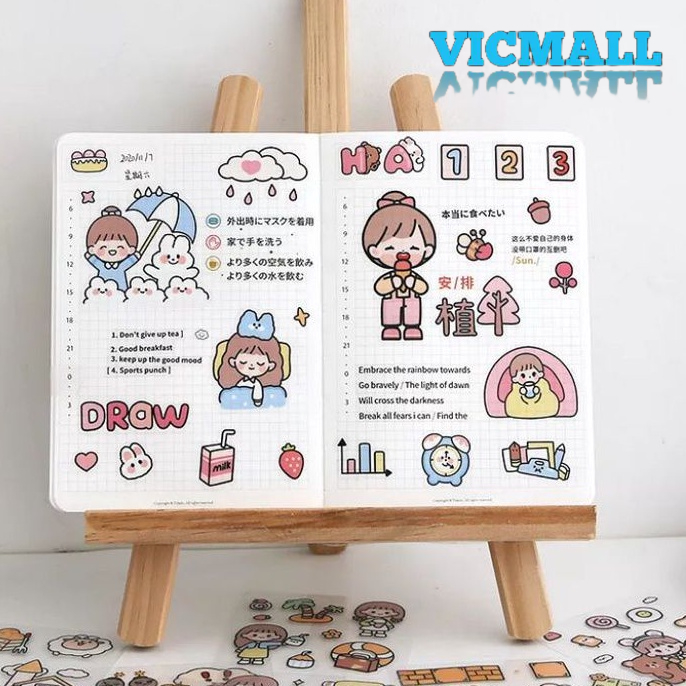 VICMALL - Stiker 3D Stiker 2D / Stiker Aesthetic Design DIY/ Sticker botol minum 2D plastik anti air / Buku Diary Stiker Motif/Stiker Anti Air Botol Hp Laptop Lucu