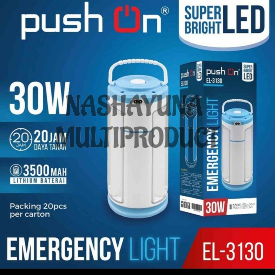 Lampu Emergency/Lampu Darurat Push On EL-3130 Light 30 Watt Super Bright LED Long Live 20 Jam Dengan Pengisian Daya Charger Kapasitas Baterai 3500 mAh Berkualitas Terbaik