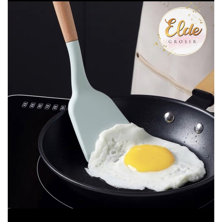 ELDE - spatula silicone color wooden handle / sutil silikon gagang kayu tahan panas / sodet alat masak