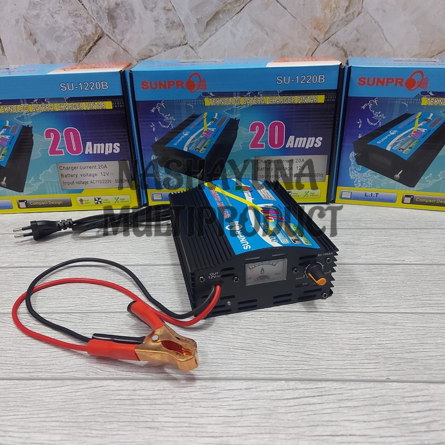 CHARGER BATERAI AKI MEREK SUNPRO SU-1220B 20AMPS OUT 12V