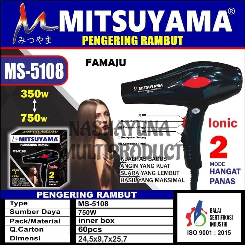 PROMO!!! Hairdryer / Pengering Rambut MS-5108 Dengan 3 Tingkatan Kepanasan Turbo Besar Berkualitas Terbaik