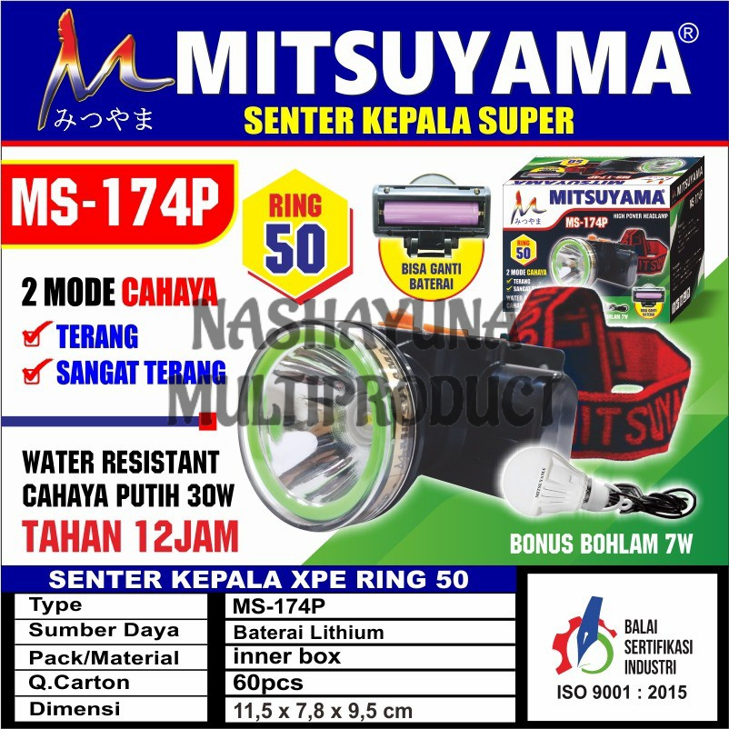 SENTER KEPALA/HEADLAMP LED MITSUYAMA MS-174P 30WATT GRATIS BOHLAM 7 WATT