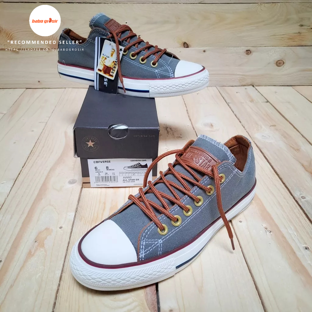 PROMO Sepatu Converse Chuck Taylor Classic Peached OX Grey, Upper Kanvas, Tapak Rubber, Premium Import Quality Tag Made in Vietnam