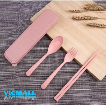 VICMALL - Sendok Set Jerami Sumpit Garpu Sendok Set / Alat Makan Set