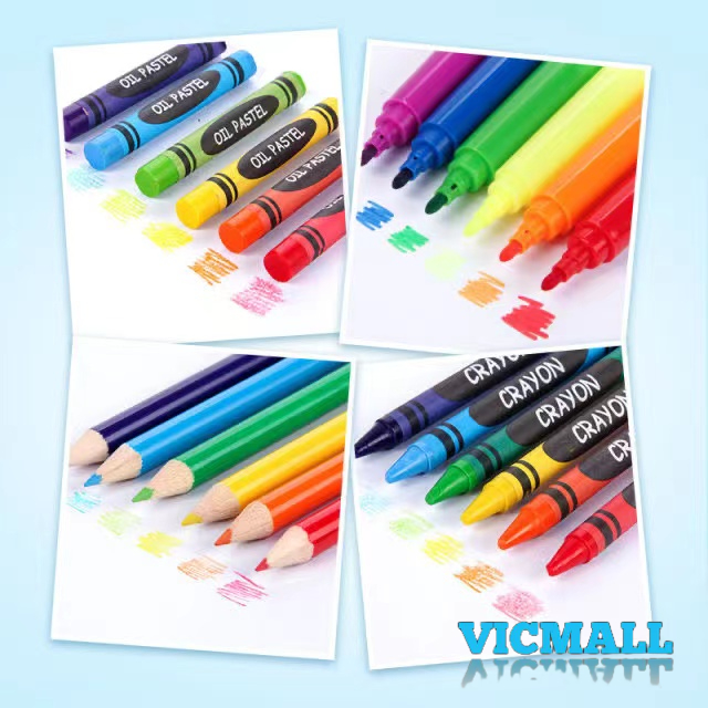 VICMALL - Crayon Anak Pengasah 208pcs Set Alat Menggambar Melukis Anak-anak Crayon Cat Air Pensil