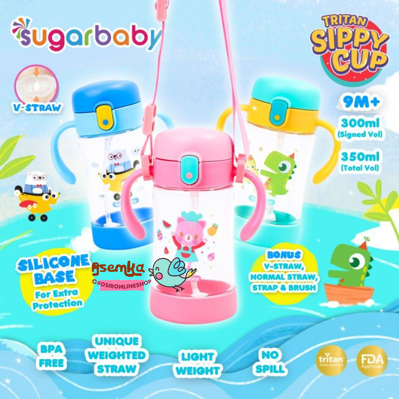 LENGKAP! SUGAR BABY Botol Minum Air TRITAN Sippy Cup Rabbit Sugar Baby 2in1 270ml 280ml 320ml