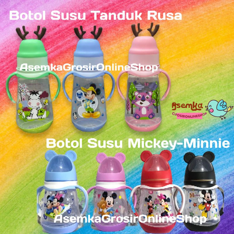 BOTOL SUSU KARAKTER MICKEY MINNIE RUSA JUMBO WIDENECK 240ml 360ml