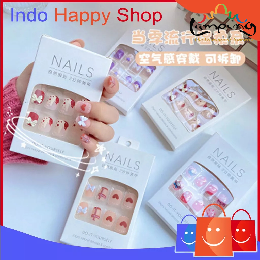 ⭐️𝐈𝐇𝐒 𝟖𝟐𝟖 𝐋𝐚𝐦𝐩𝐮𝐧𝐠⭐️Kuku Palsu Fake Nail Kuku Palsu Tahan Air 24pcs + Lem Fashion Japan Import