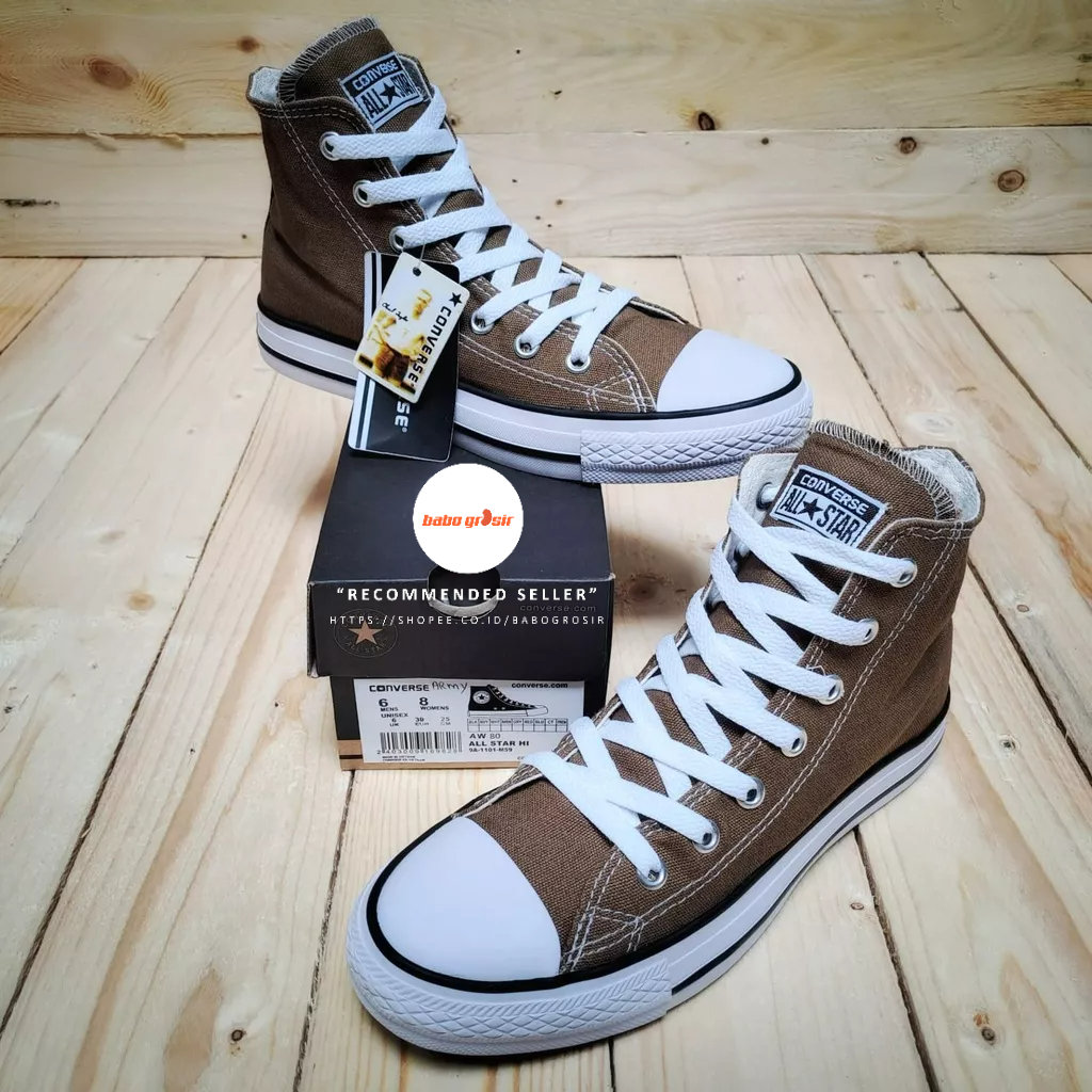 PROMO Sepatu Converse Chuck Taylor Classic High Brown, Upper Kanvas, Tapak Rubber, Premium Import Quality Tag Made in Vietnam