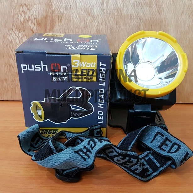 SENTER KEPALA/HEADLAMP PUSH ON HL-2303 CAHAYA 3 WATT BATRAI AWET DAN TAHAN LAMA