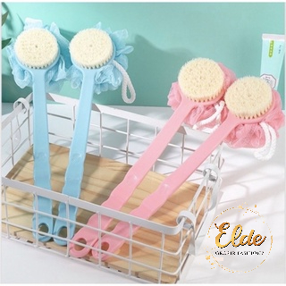 ELDE 1 - Shower Puff + Sikat Gosok Punggung Gagang Panjang Spons Mandi 2 Sisi