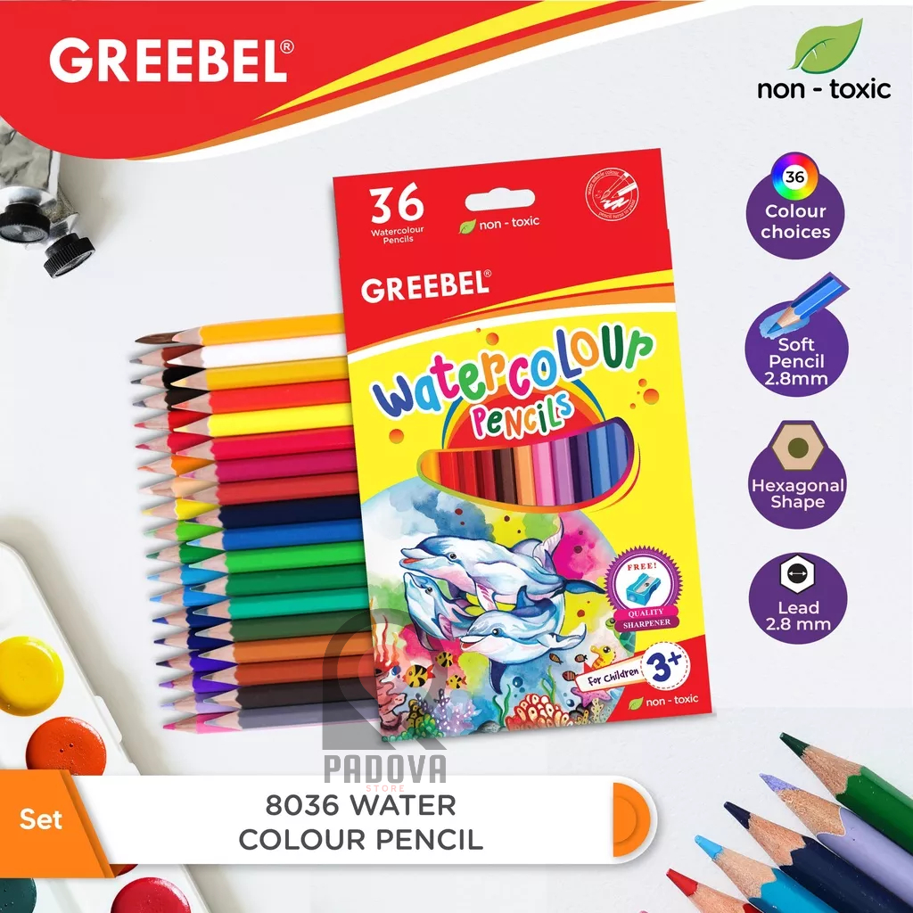 

Pensil Warna Watercolour Greebel 36 Warna + Rautan
