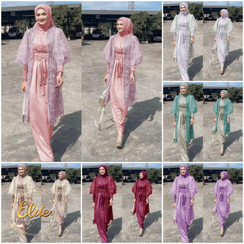 ELDE 12 - MAXY LUCIA BRUKAT TILLE DRESS SET GAMIS JUMBO WANITA SIZE M - L - XL - XXL BAHAN ROBERTO SLETING BELAKANG + CARDI TILE MUTIARA IMPORT + OBI LILIT LUCIANNA