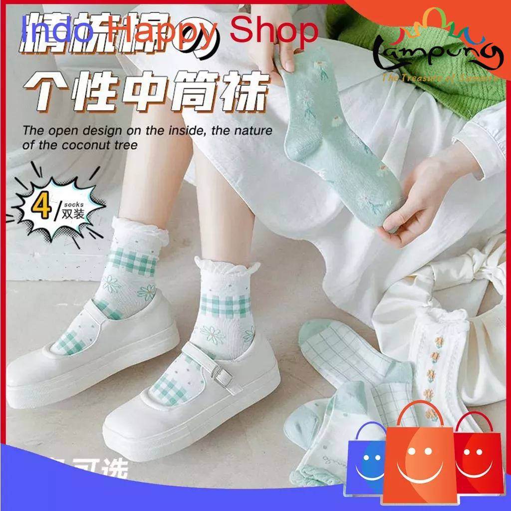 ⭐️𝐈𝐇𝐒 𝟔𝟐𝟓 𝐋𝐚𝐦𝐩𝐮𝐧𝐠⭐️Kaos Kaki Wanita Panjang Setinggi Betis Motif Coconut Tree New Fashion Korean Style Socks