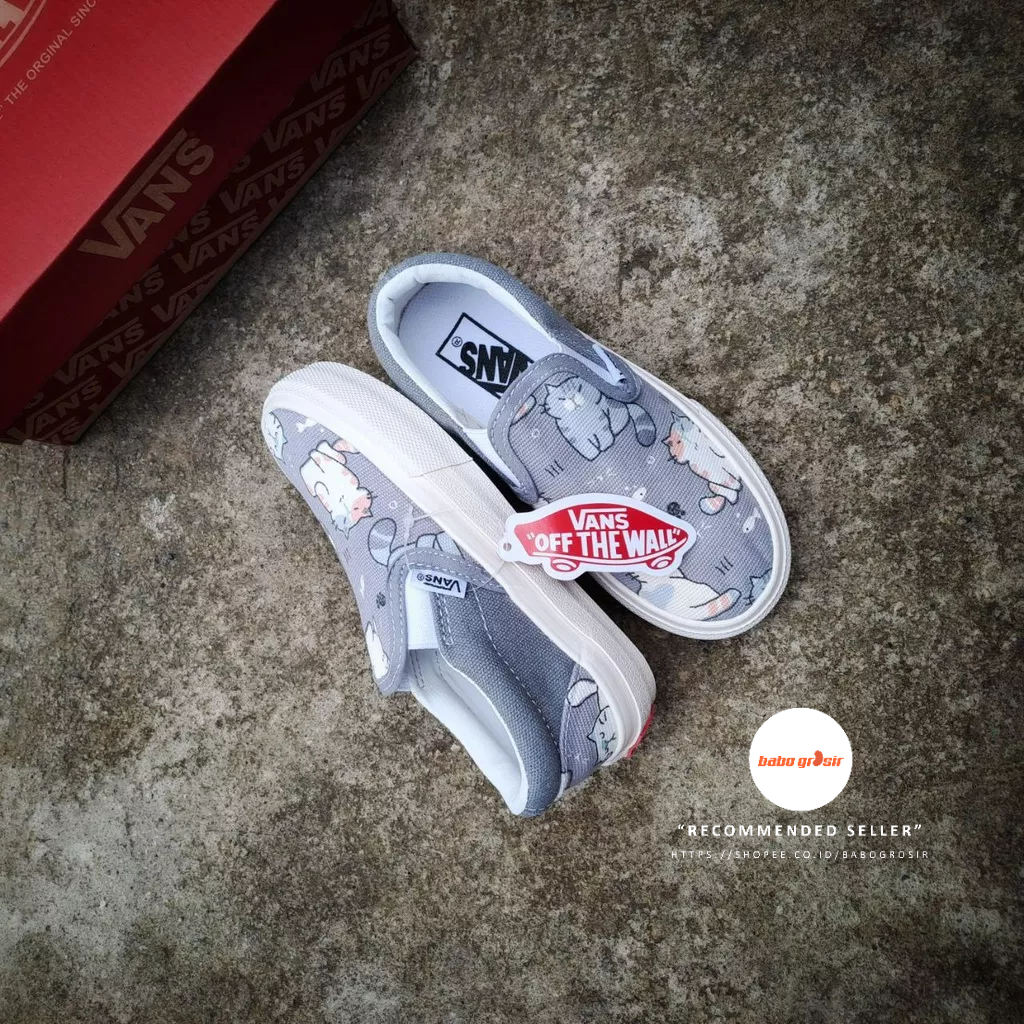 PROMO Vans Slip On Cat (Motif Kucing) Premium Import Quality Include Box untuk Dewasa dan Anak - Anak. Upper Kanvas, Waffle DT Anti Slip, Tag Made in China, Harga Termurah