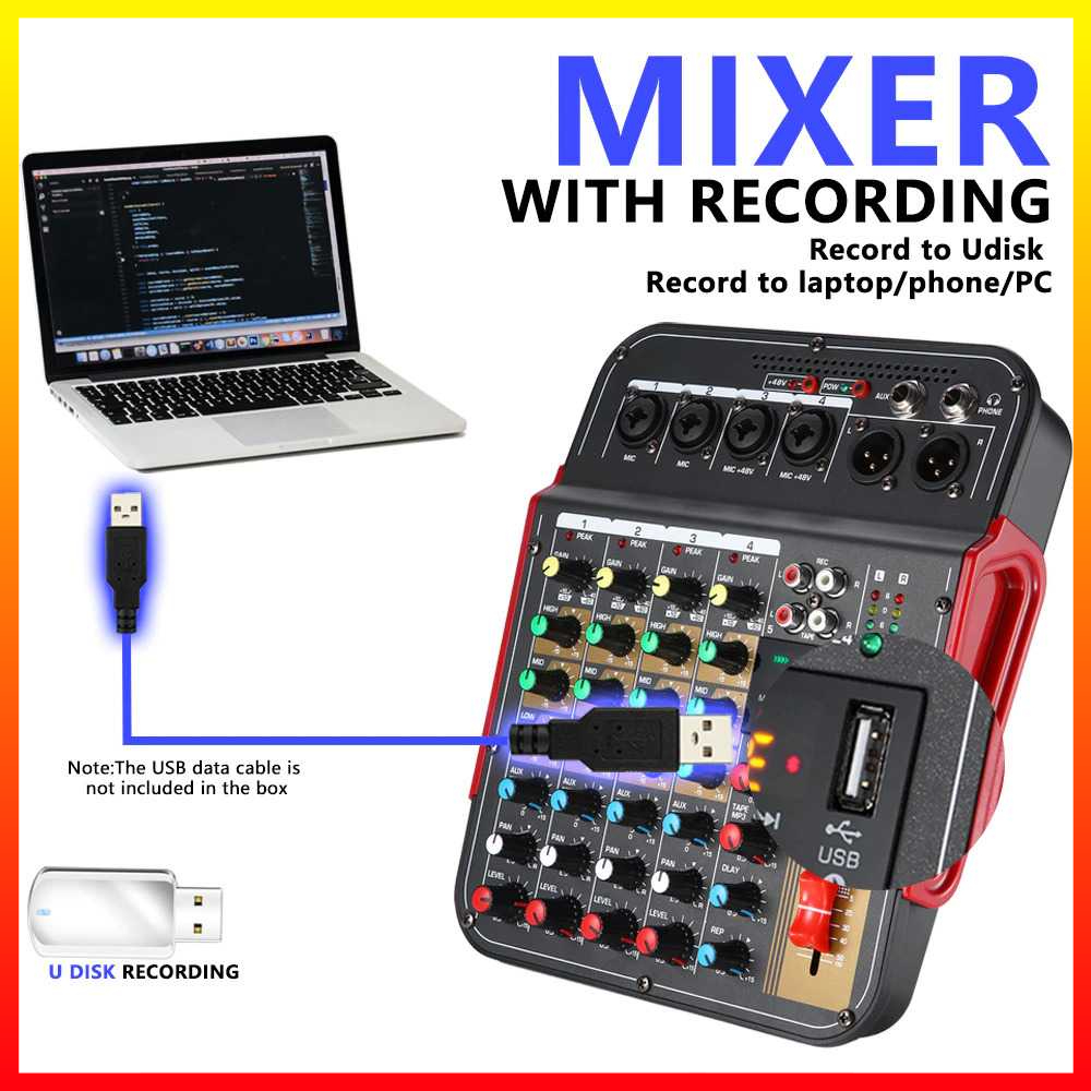 Mixer Audio Podcast Professional Live Audio Mixer DJ Bluetooth 6 Channel Dukungan 48V Phantom Power MX-i6 - 7RSKCGBK