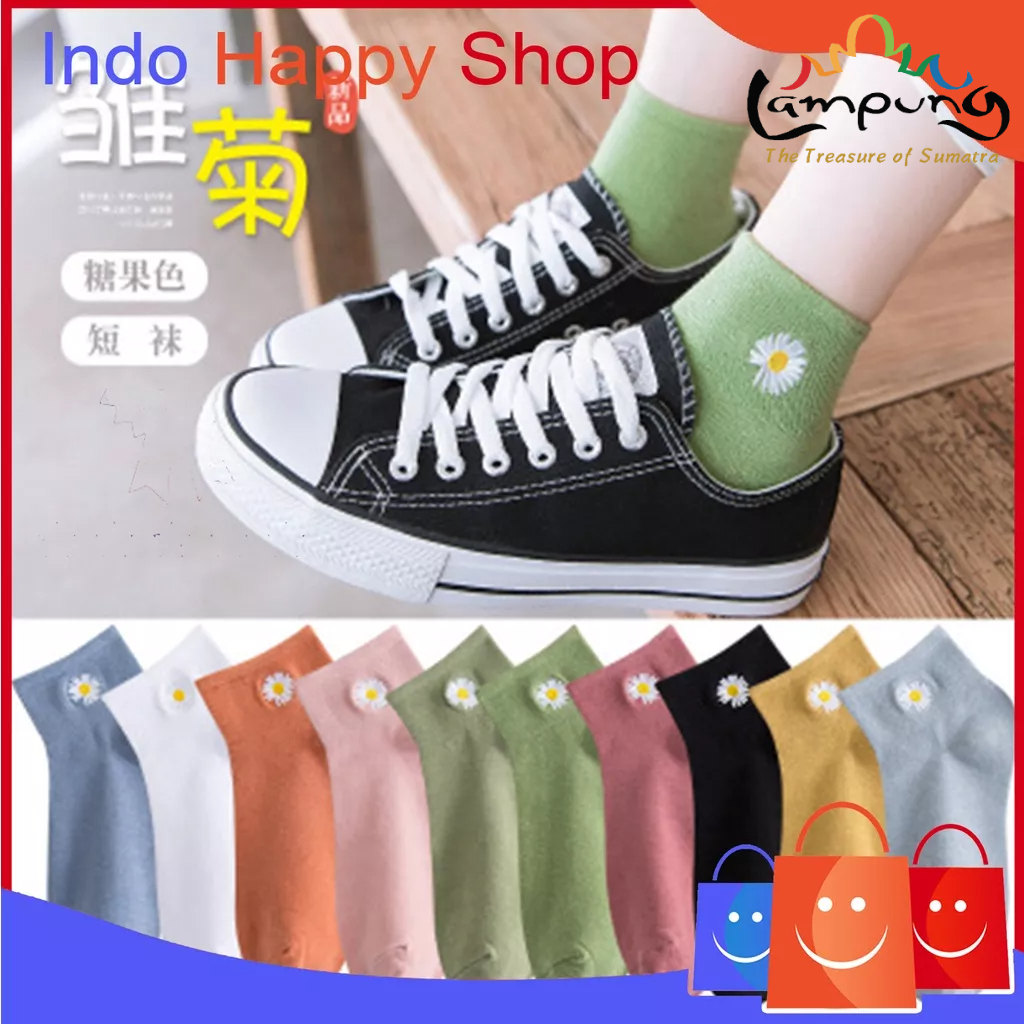 ⭐️𝐈𝐇𝐒 𝟑𝟏𝟐 𝐋𝐚𝐦𝐩𝐮𝐧𝐠⭐️Kaos Kaki Wanita Motif Bunga Daisy Fashion Korea Kaos Kaki Pendek Wanita Ankle Socks